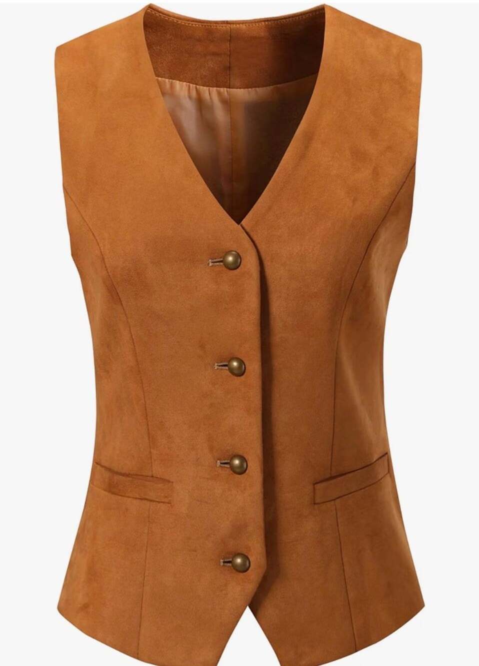Women's Suede Vest Brown Suede Single-Breasted Slim Sleeveless